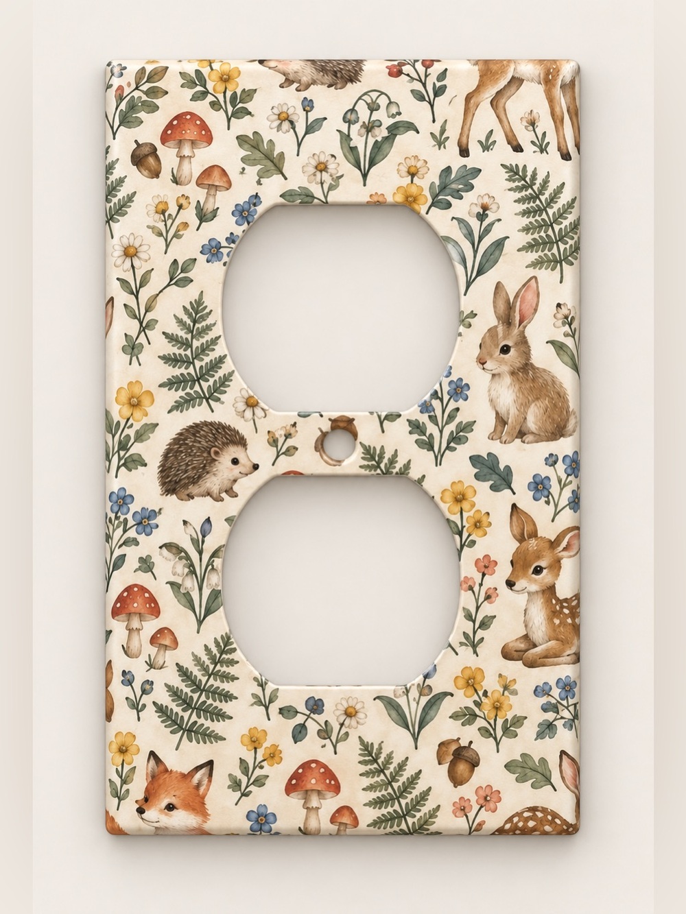 Woodland Animals Fox Bunny Fawn Hedgehog Duplex Outlet Wall Plate Kids Nursery